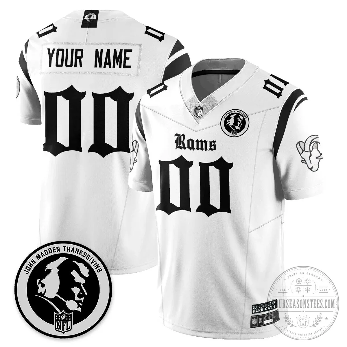 John Madden Thanksgiving Los Angeles Rams Custom Football Jersey 9 John Madden Thanksgiving Los Angeles Rams Custom Football Jersey