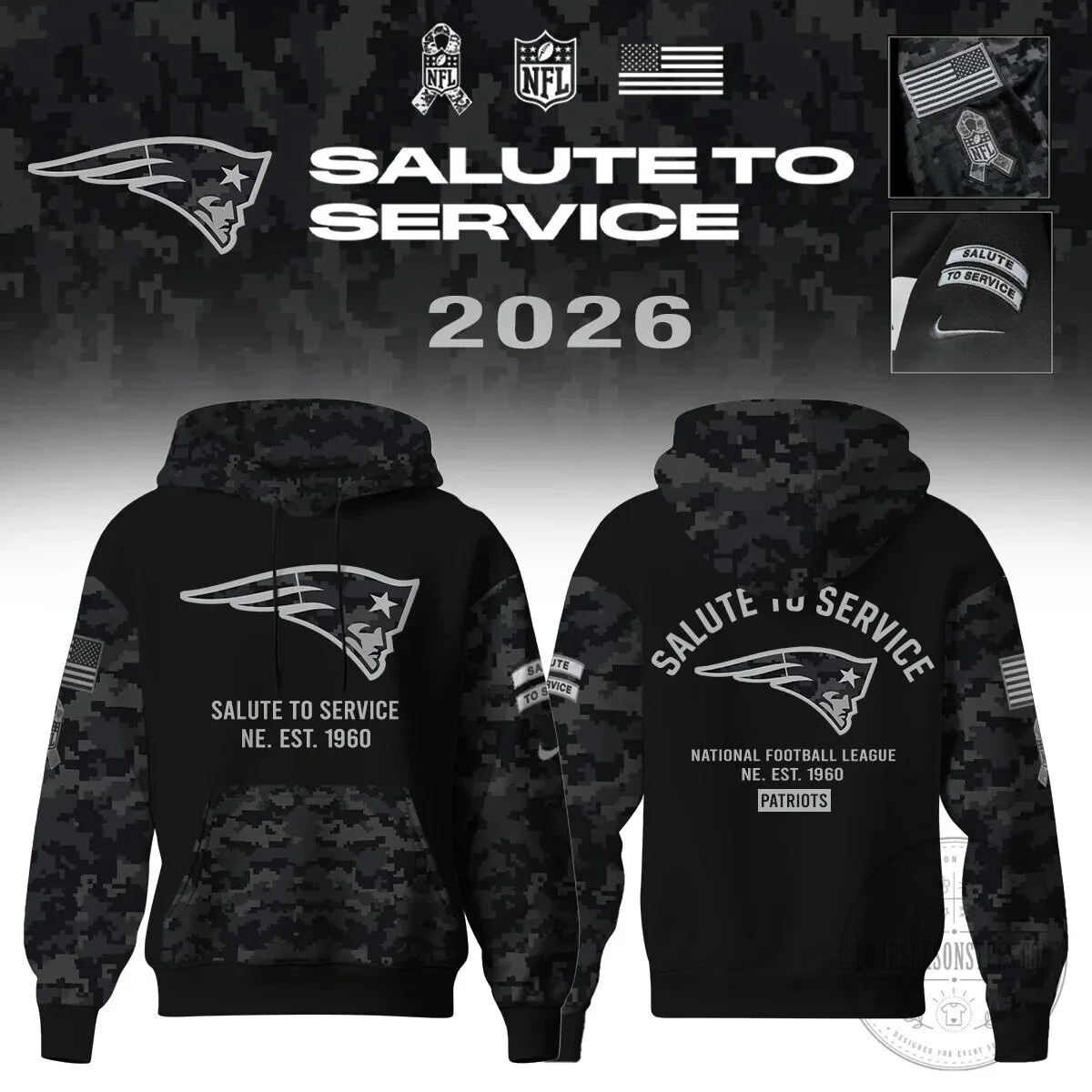 New England Patriots Salute To Service 2026 Digital Camo Hoodie
