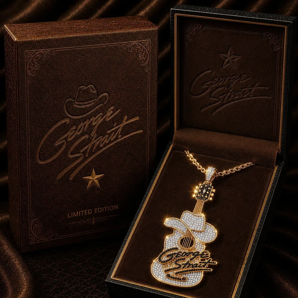George Strait Limited Edition Gold Guitar Diamond Pendant Necklace