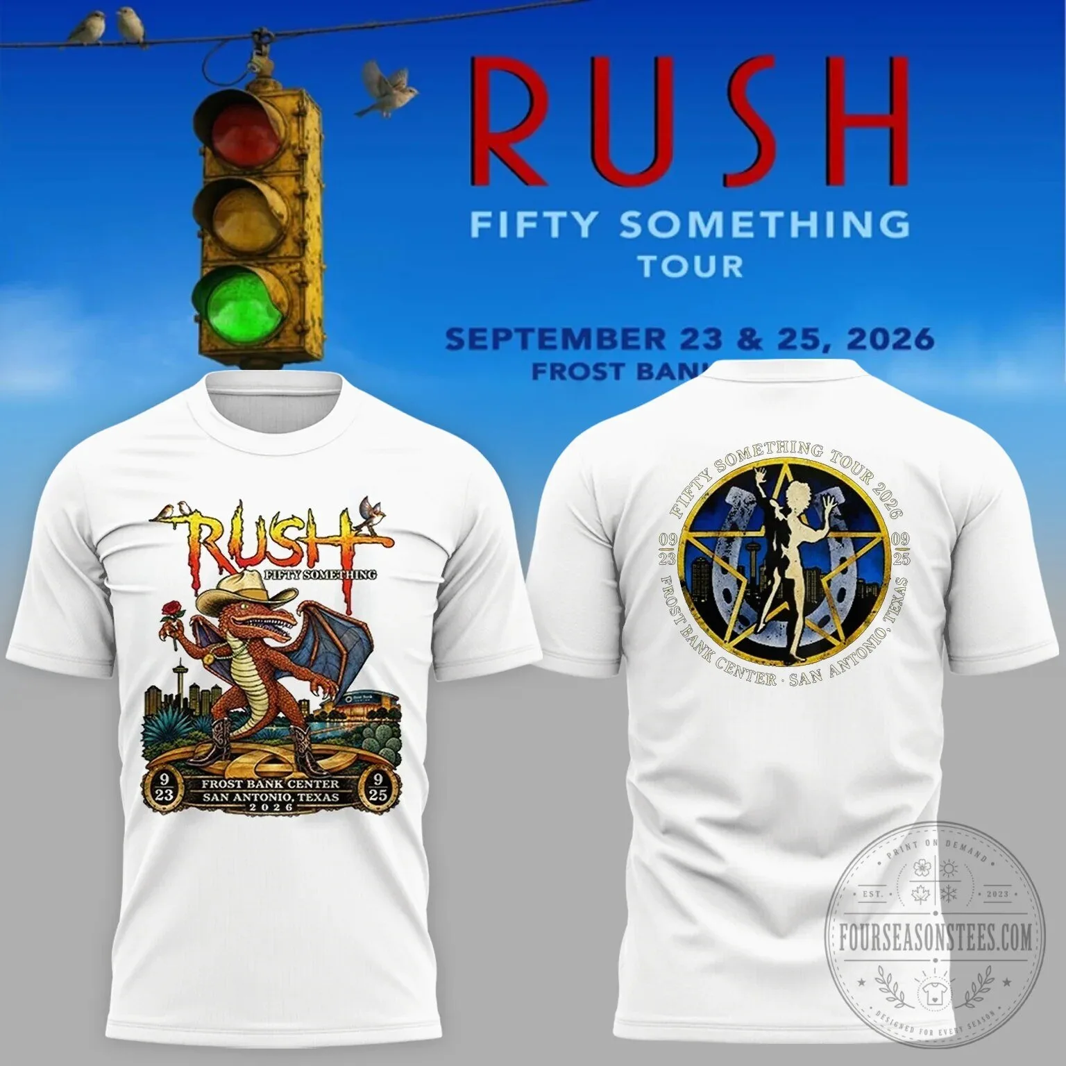 San Antonio Texas Concert T-Shirt for the 2026 Rush Fifty Something Tour