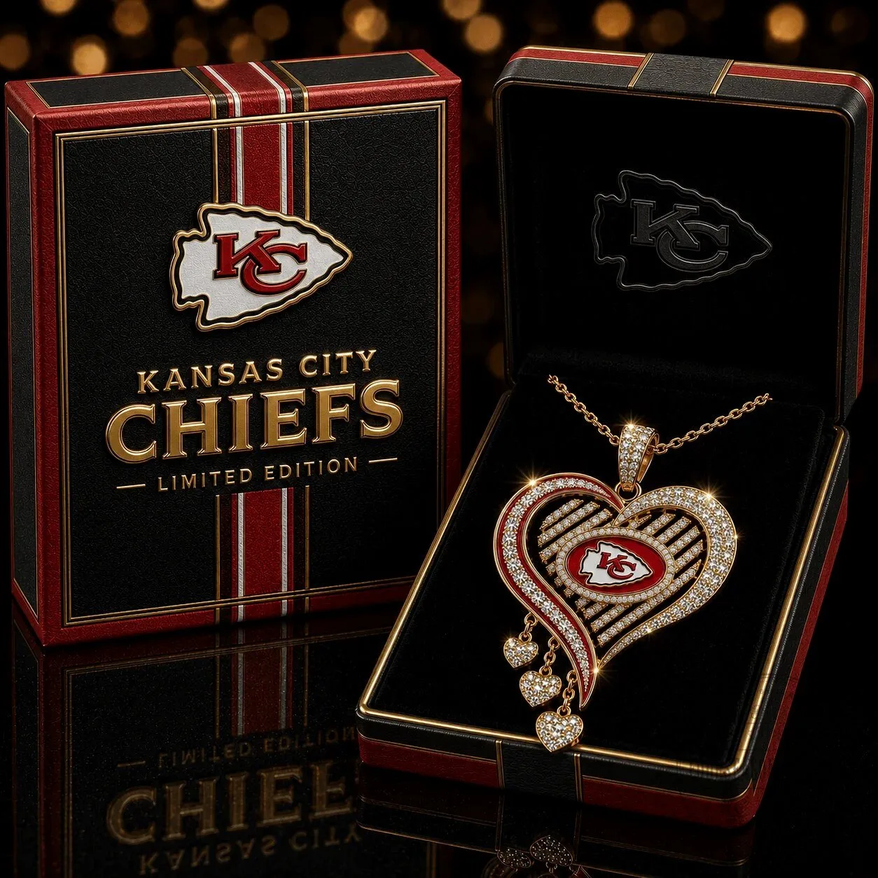 Kansas City Chiefs Heart Shaped Diamond Pendant Necklace