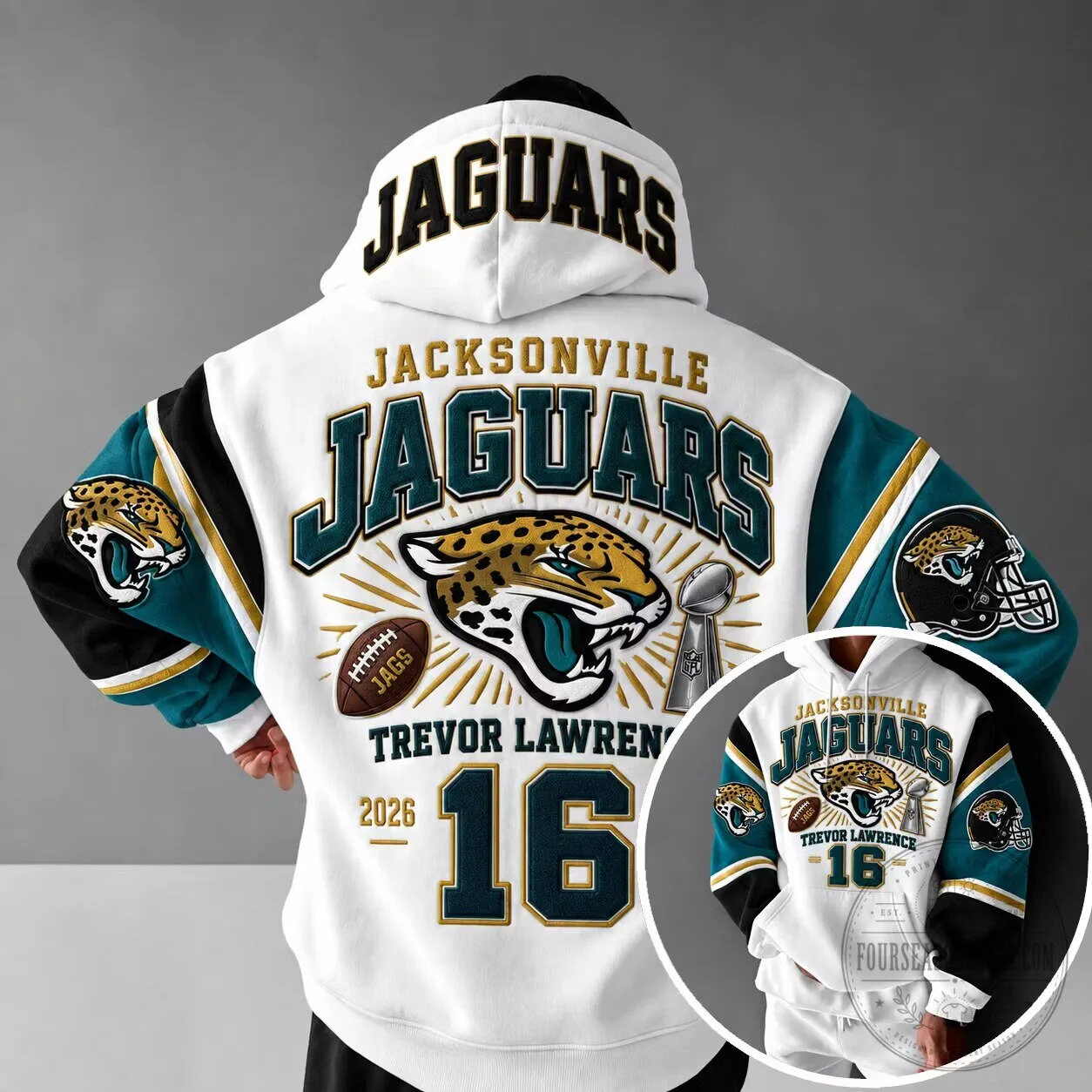 Jacksonville Jaguars Trevor Lawrence Number 16 Football Hoodie 2 Jacksonville Jaguars Trevor Lawrence Number 16 Football Hoodie
