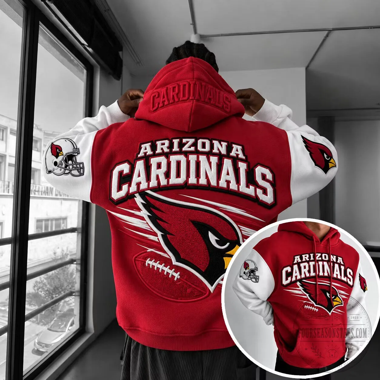 Arizona Cardinals Football Team Embroidered Varsity Style Hoodie
