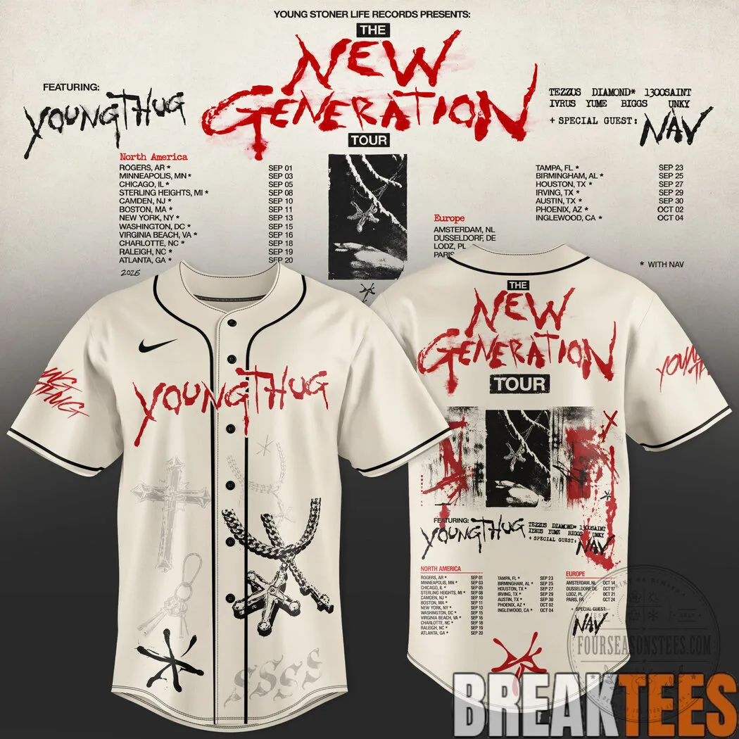 Young Thug The New Generation Tour 2026 Baseball Jersey with Concert Dates