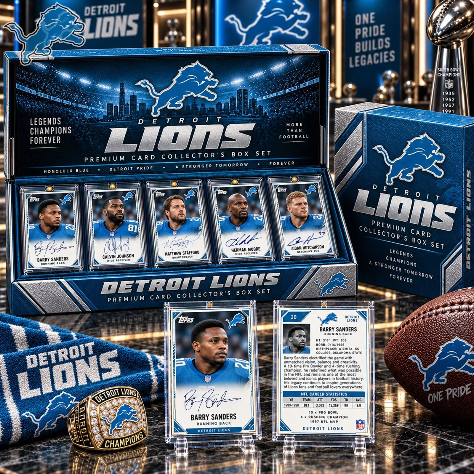 Detroit Lions Premium Card Collector's Box Set with Barry Sanders Card