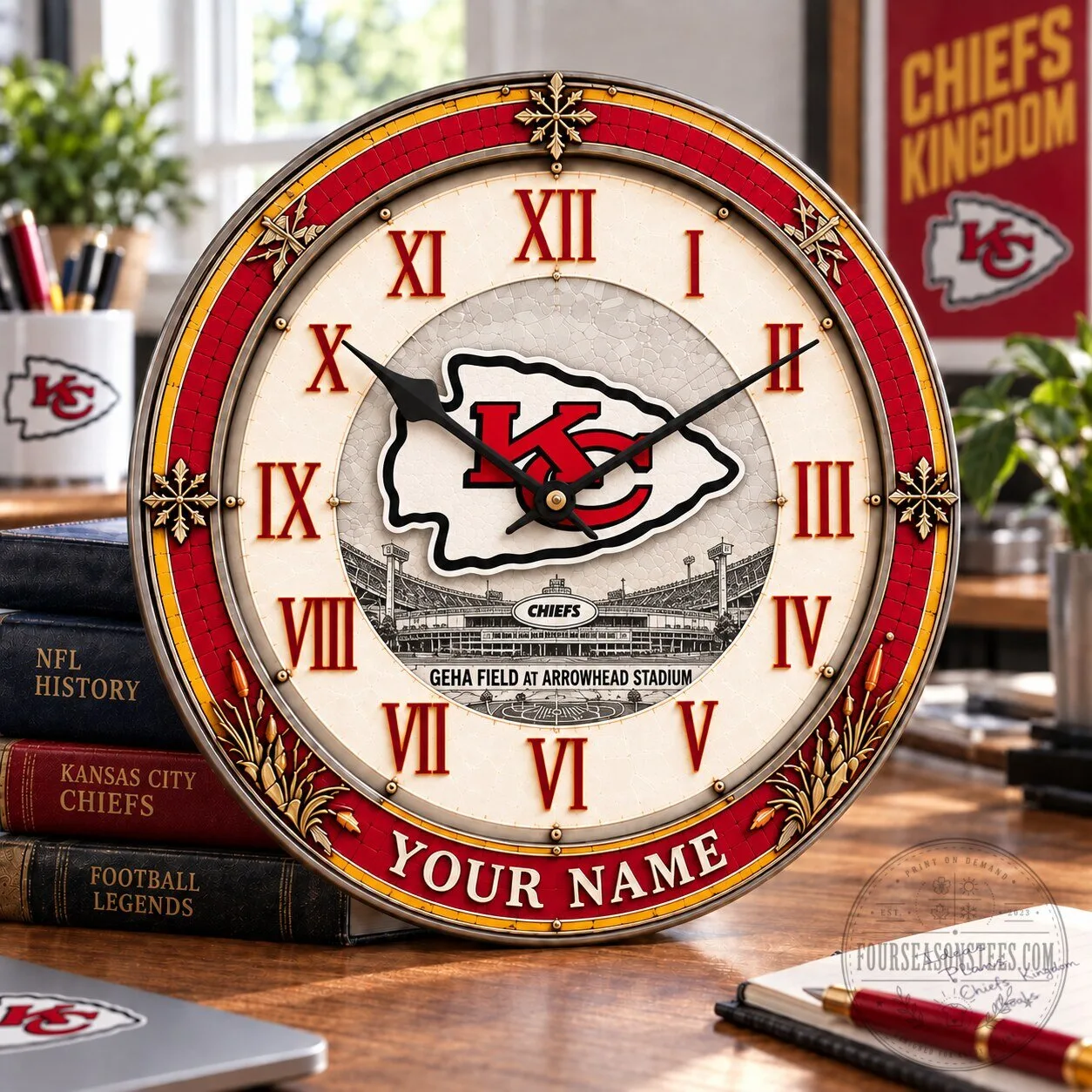 Kansas City Chiefs NFL Football Team Round Wall Clock with Custom Name