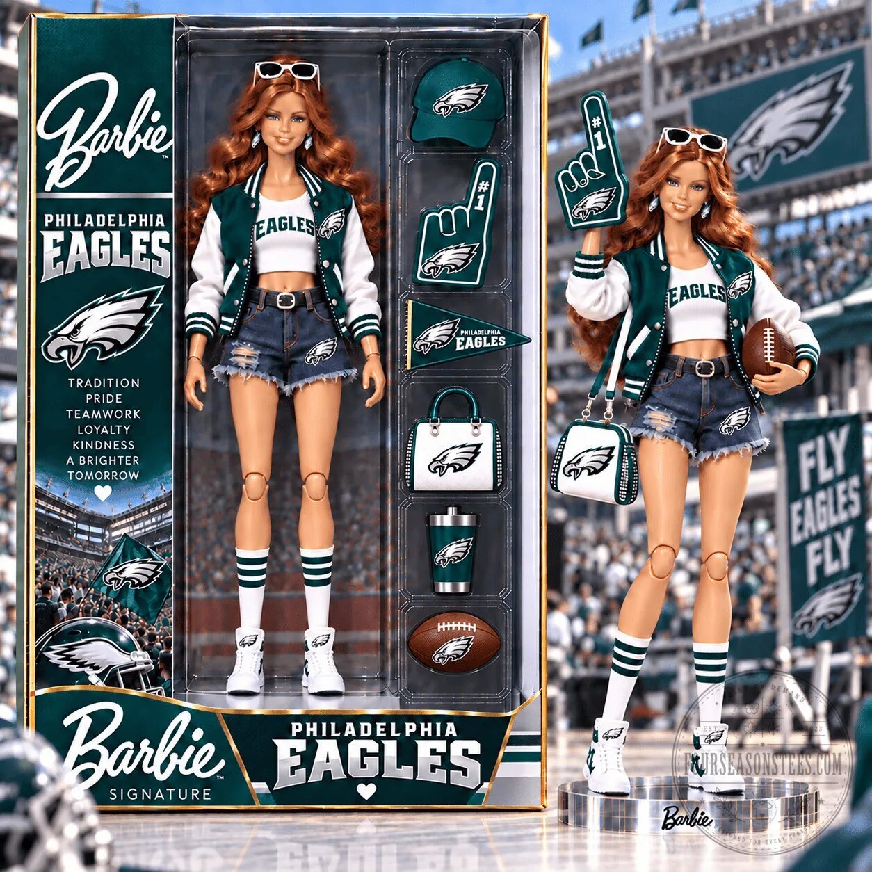 Barbie Philadelphia Eagles Football Fan Collectible Doll with Accessories