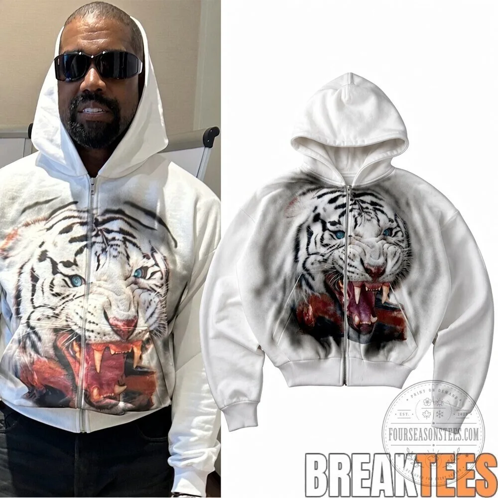 Kanye West Ye La Maskarade White Tiger Full Zip Hoodie