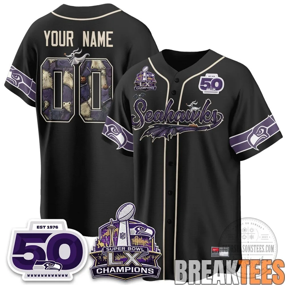 Seattle Seahawks Nightmare Before Christmas Halloween Custom Baseball Jersey