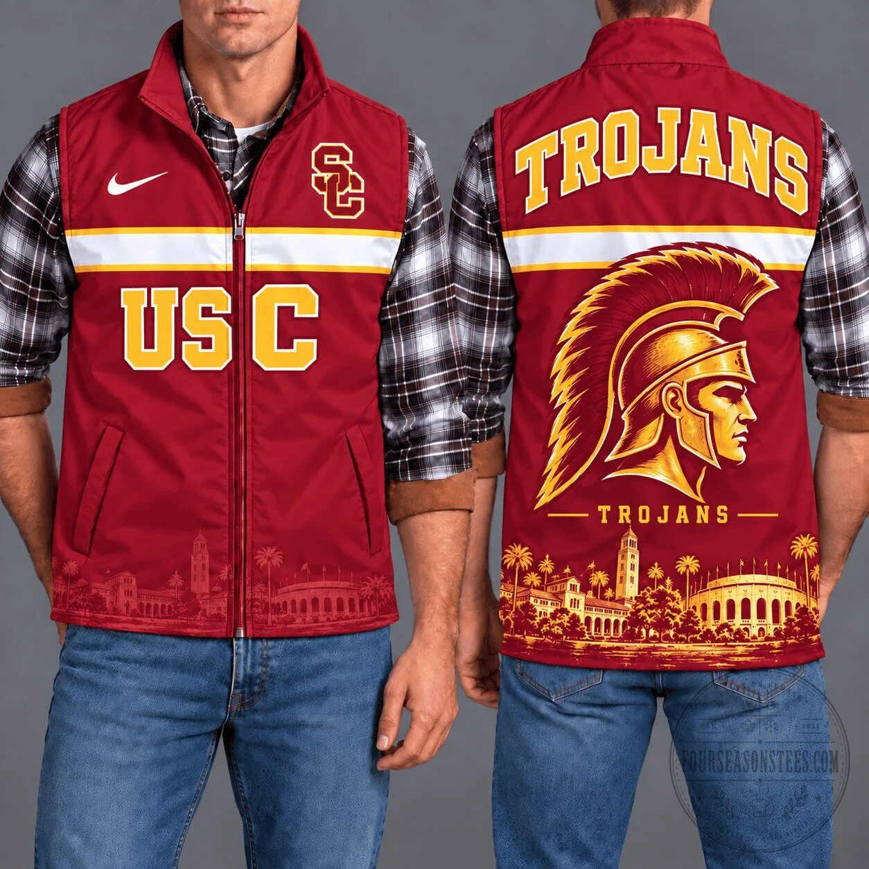 USC Trojans NCAA Football Team Full Zip Vest Jacket