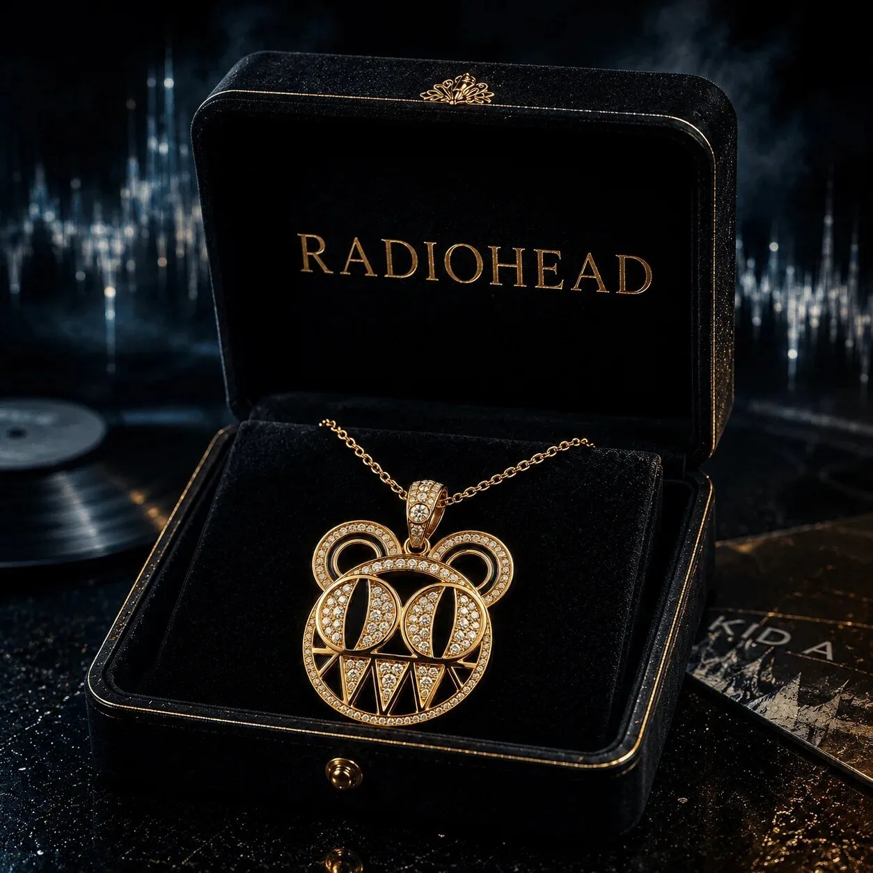 Radiohead Bear Logo Gold Diamond Pendant Necklace for Music Fans
