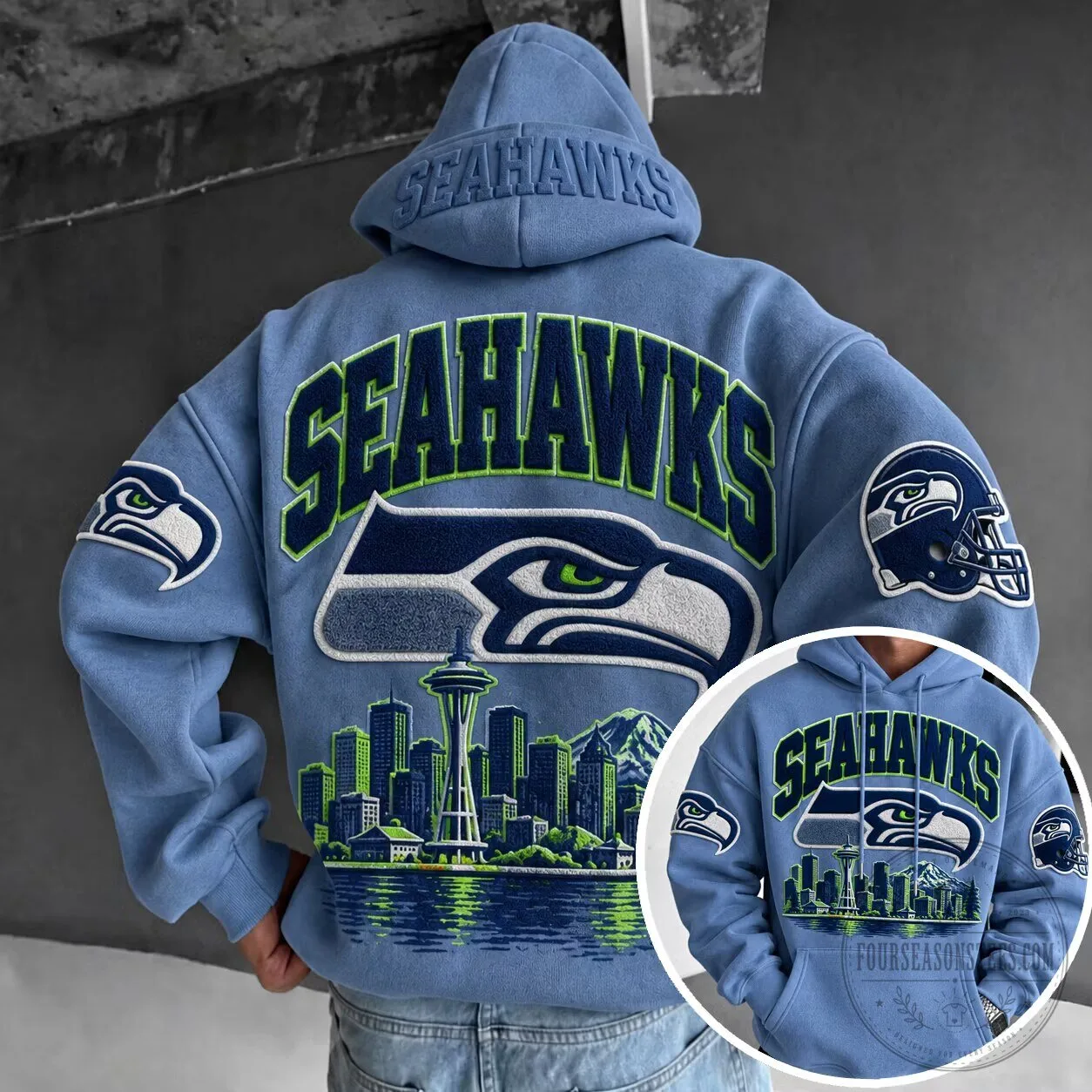 Seattle Seahawks Football Team Cityscape Design Adult Fan Hoodie