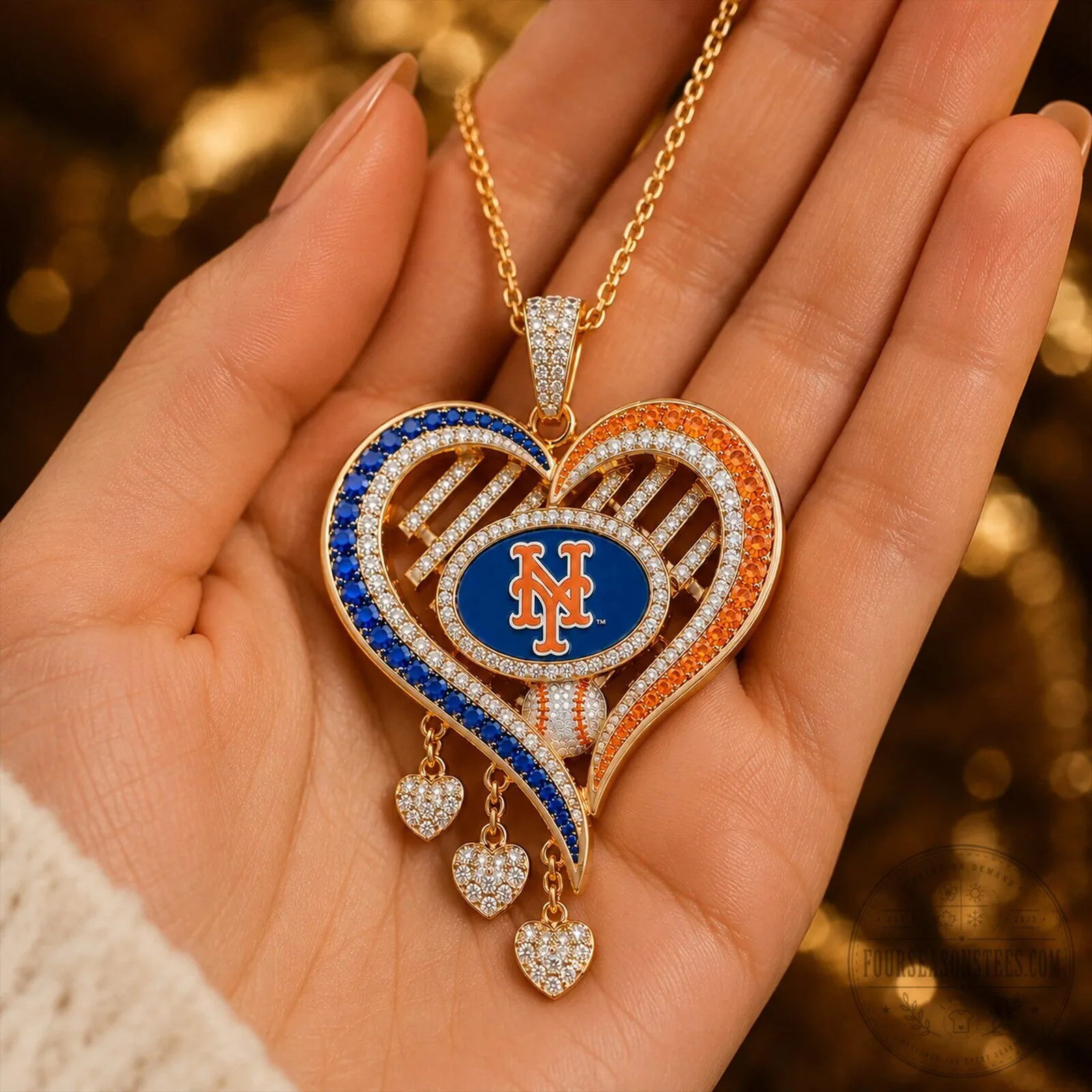 New York Mets Heart Pendant Necklace with Diamond Accents 9 New York Mets Heart Pendant Necklace with Diamond Accents