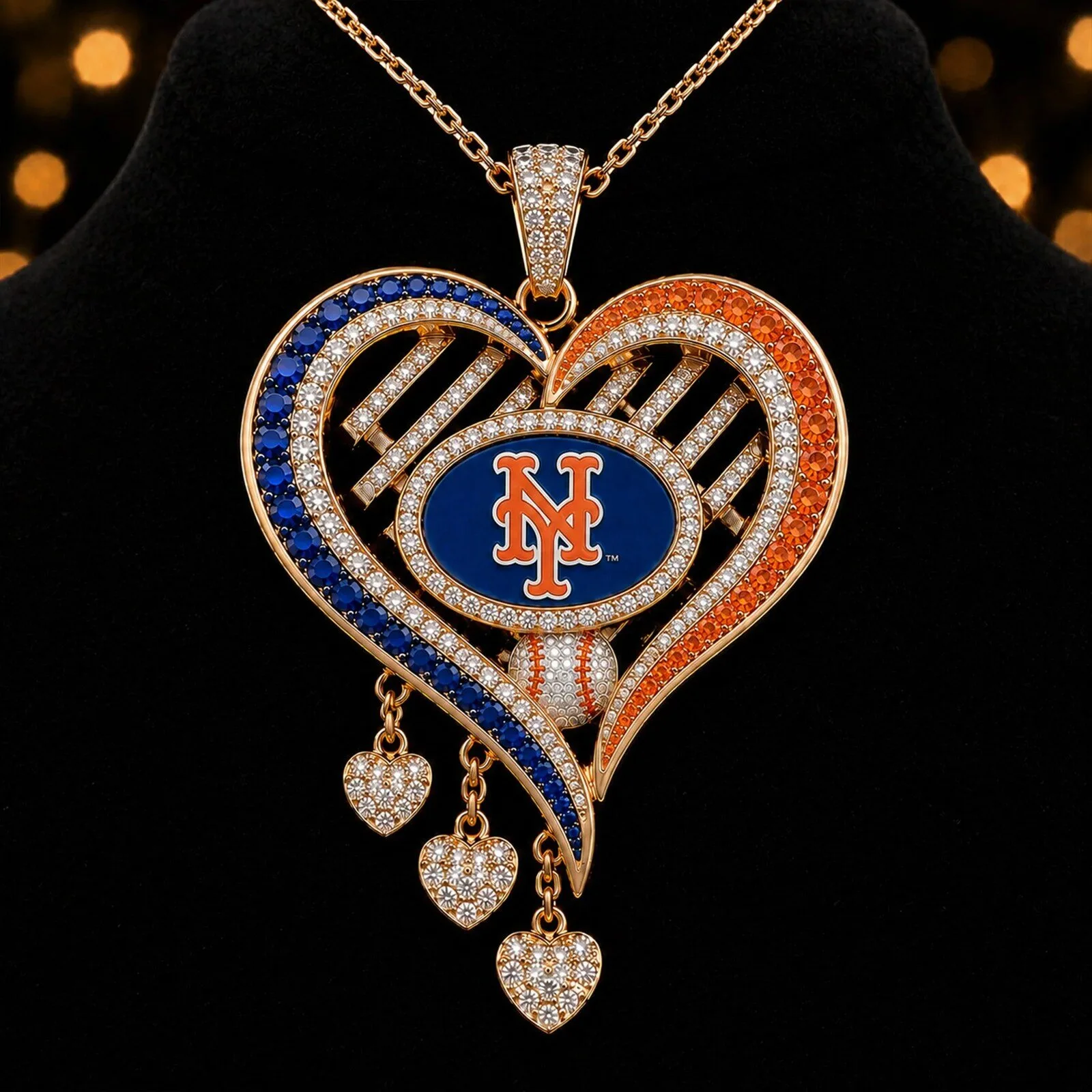 New York Mets Heart Pendant Necklace with Diamond Accents 10 New York Mets Heart Pendant Necklace with Diamond Accents