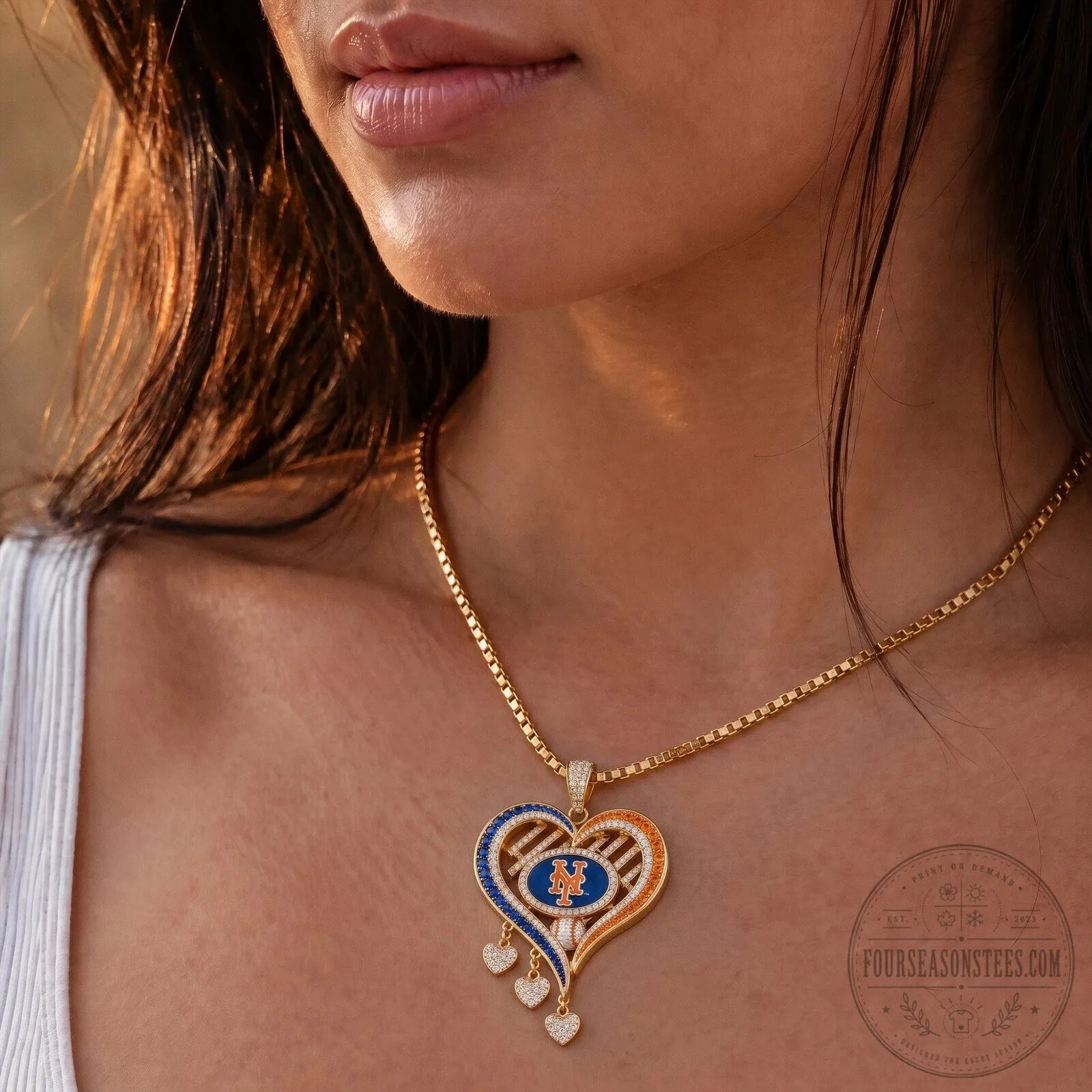 New York Mets Heart Pendant Necklace with Diamond Accents 11 New York Mets Heart Pendant Necklace with Diamond Accents