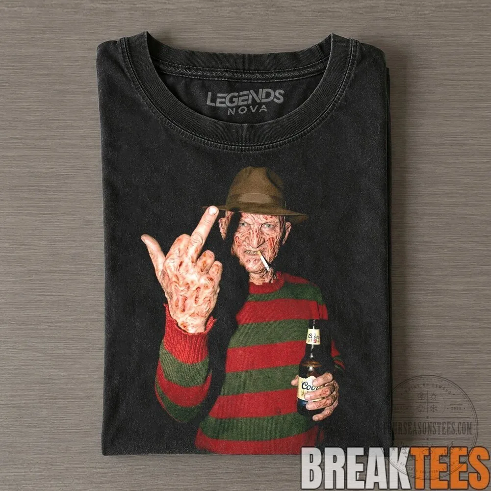Freddy Krueger Middle Finger Horror Movie Graphic Black Vintage T-Shirt