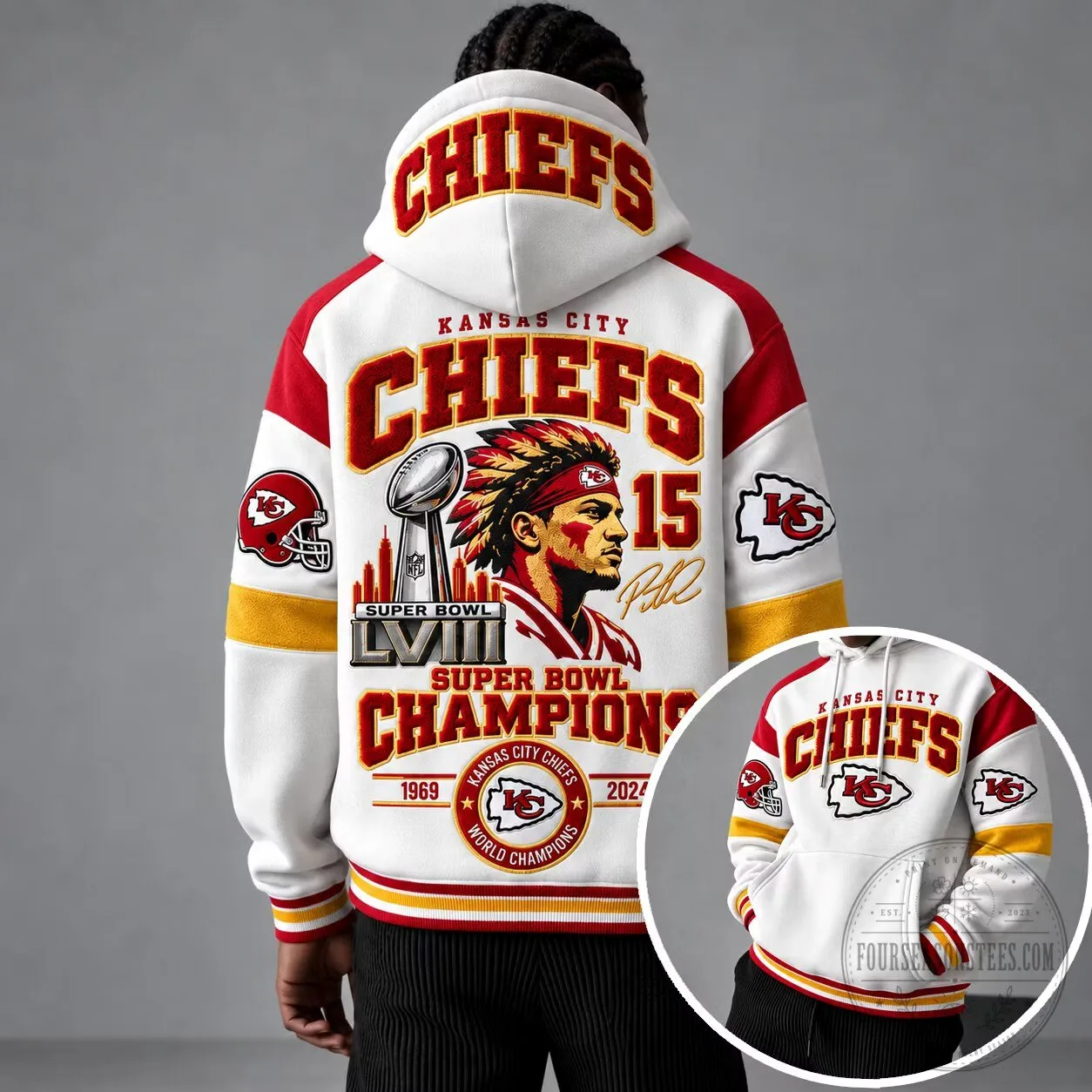 Kansas City Chiefs Super Bowl LVIII Champions White Hoodie 2 Kansas City Chiefs Super Bowl LVIII Champions White Hoodie
