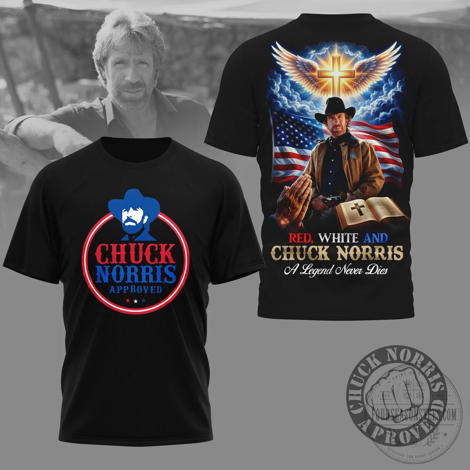 Chuck Norris Approved American Flag Patriotic Christian Cross T-Shirt