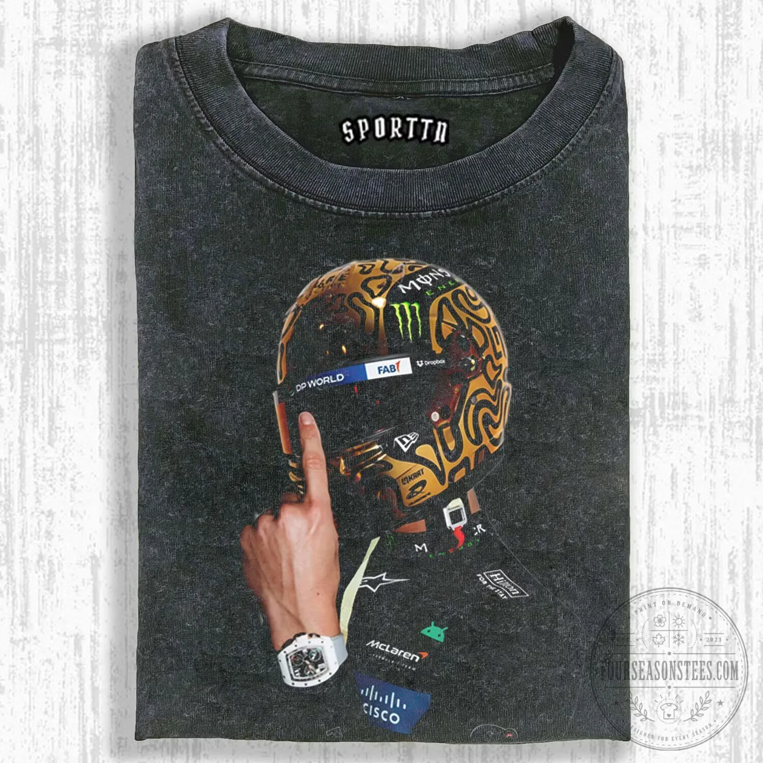 Lando Norris Formula One Racing Driver Black Washed T-Shirt