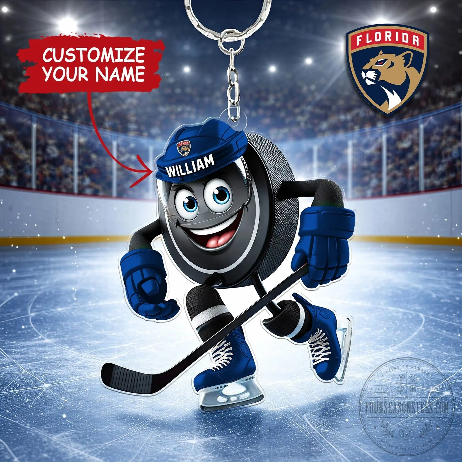 Florida Panthers Personalized Hockey Puck Character Keychain