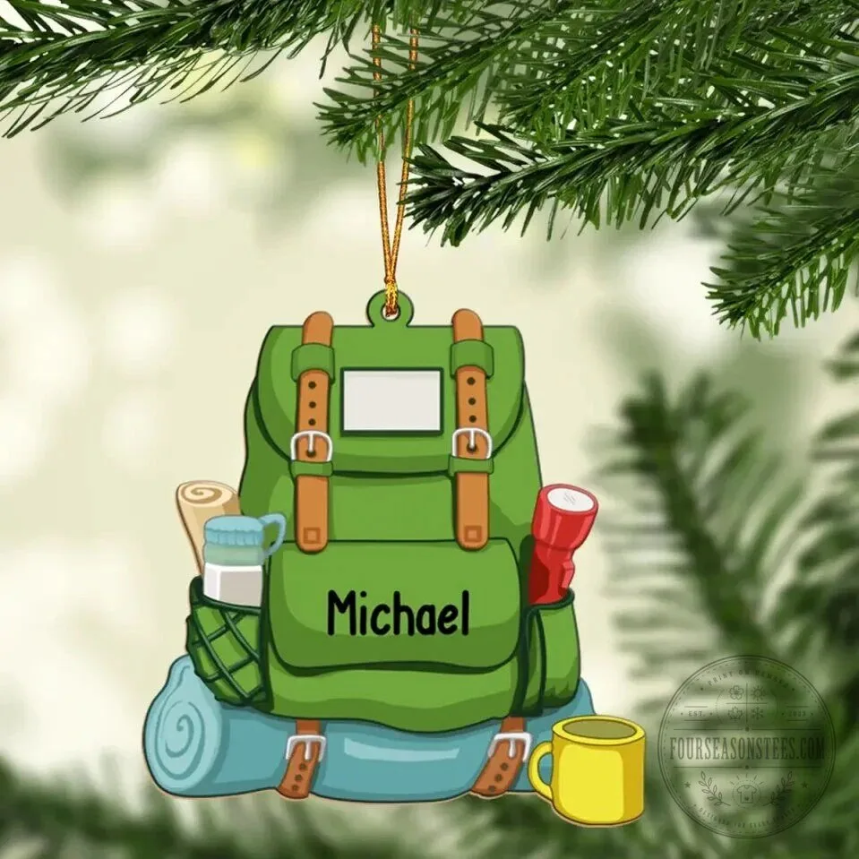 Personalized Hiking Backpack Christmas Tree Ornament Custom Name Camping Adventure