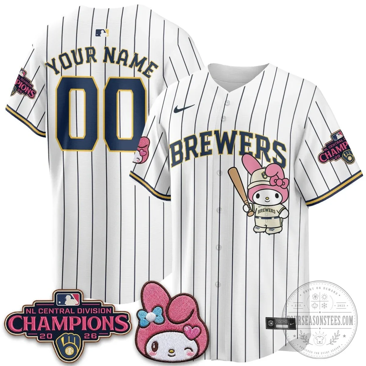 Milwaukee Brewers National League Central Division Champions My Melody Baseball Jersey