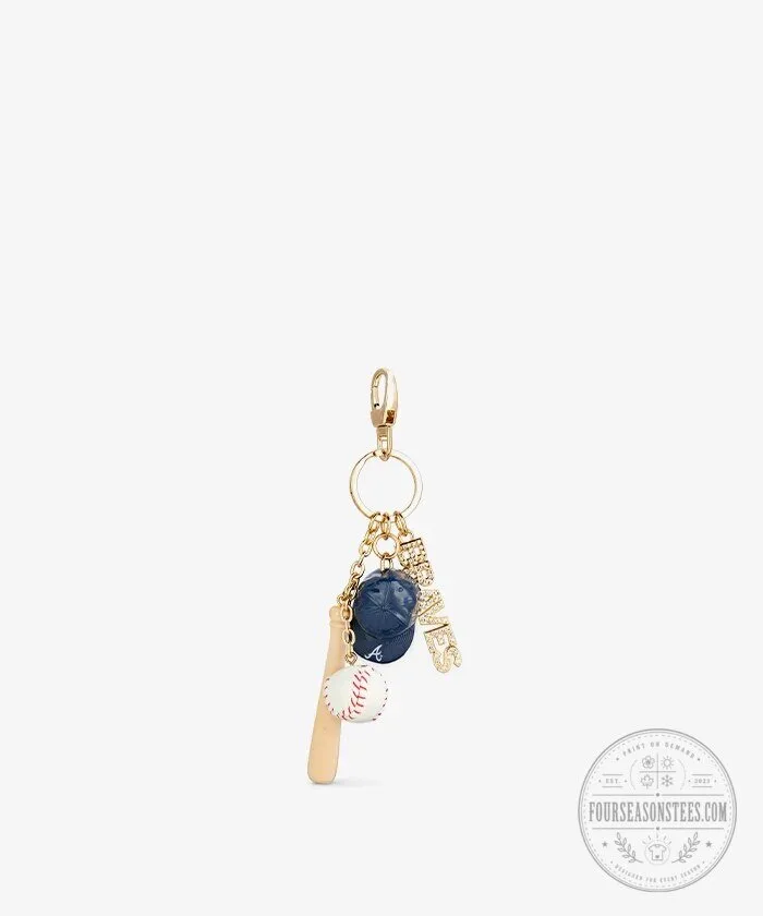 Atlanta Braves Baseball Bat Ball and Cap Charm Keychain