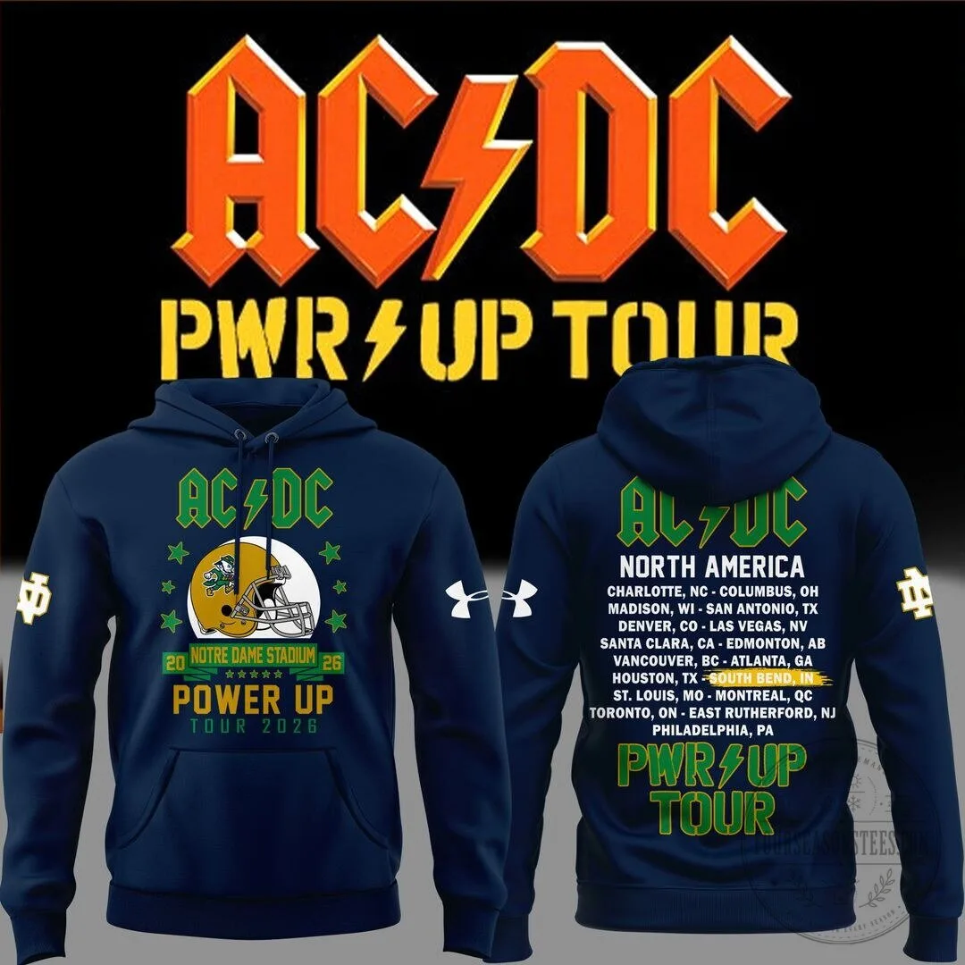 AC/DC Power Up Tour 2026 Notre Dame Football Navy Hoodie