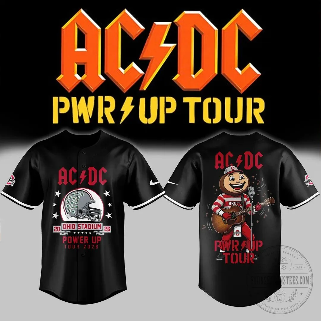 Ohio State Football AC/DC Power Up Tour 2026 Black Baseball Jersey