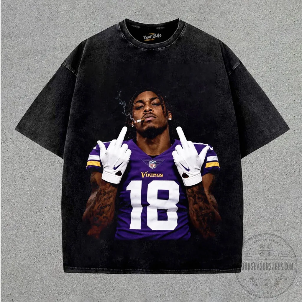 Justin Jefferson Middle Finger Vikings Number 18 Football T-Shirt Justin Jefferson Middle Finger Vikings Number 18 Football T-Shirt