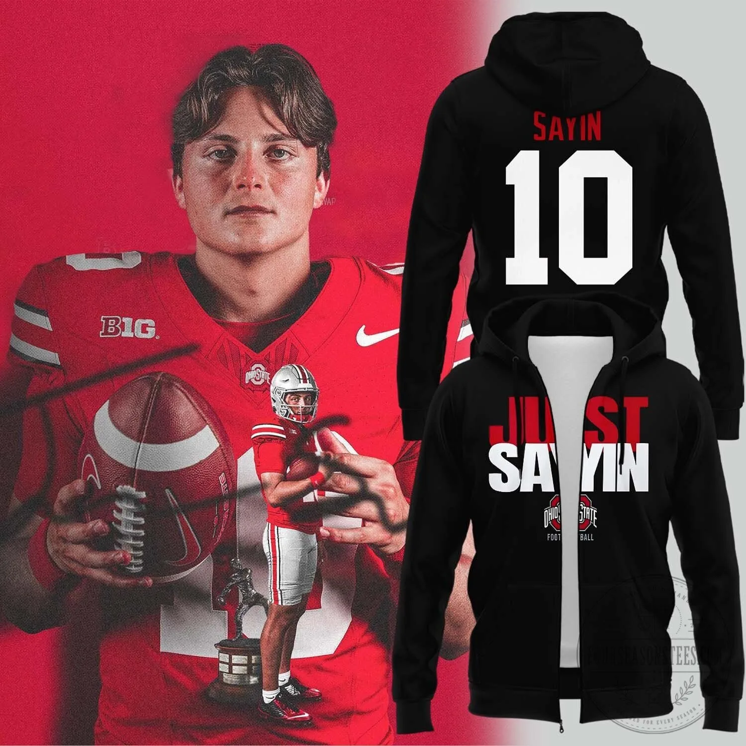 Julian Sayin Ohio State Football Number 10 Player Black Zip Hoodie
