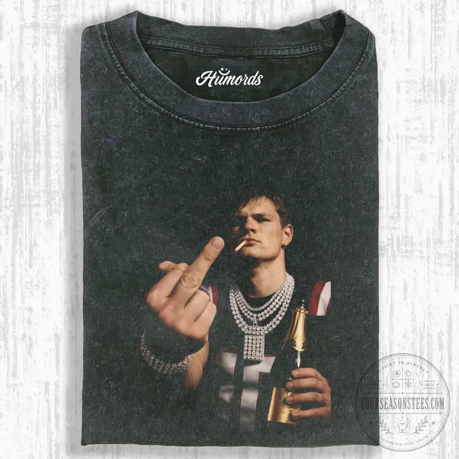 Drake Maye Middle Finger Funny Football Graphic T-Shirt