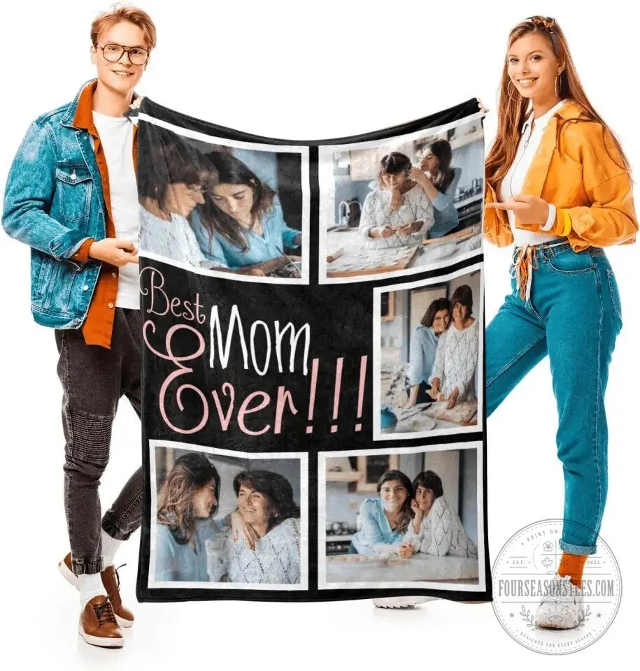 Best Mom Ever Personalized Photo Collage Blanket Custom Picture Throw