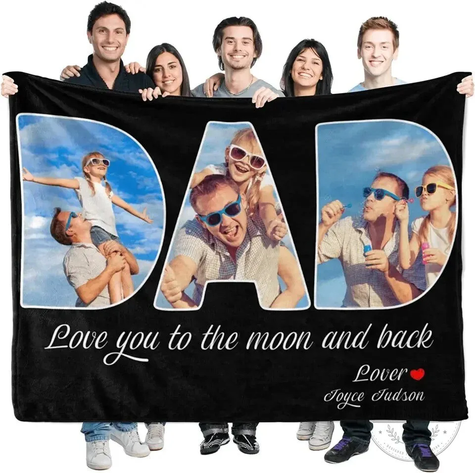 Personalized Photo Dad Blanket, Custom Fathers Day Gift for Dad from Daughter Son