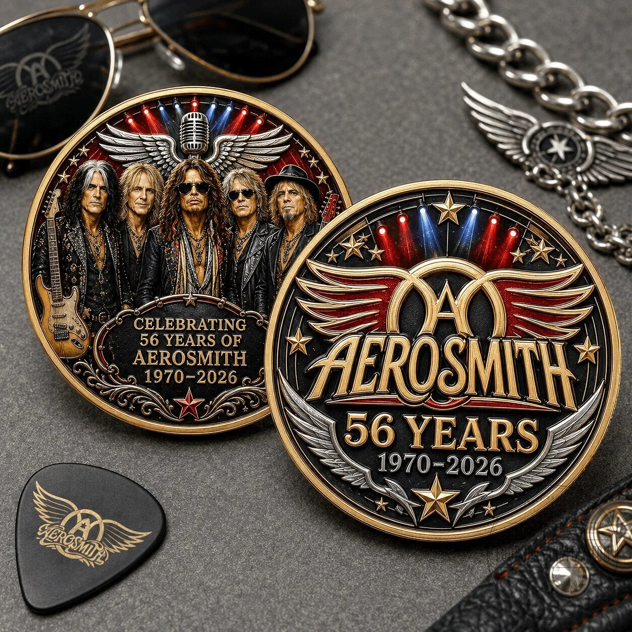 Aerosmith 56th Anniversary Commemorative Challenge Coin 1970-2026 Double-Sided Collectible