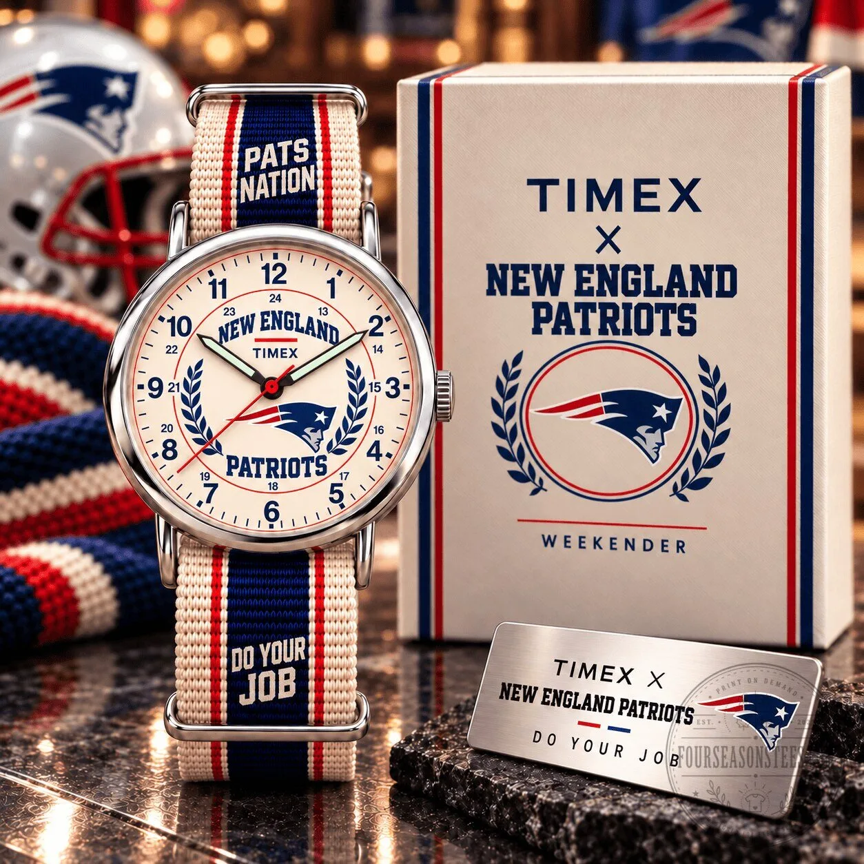 New England Patriots Timex Weekender Cream Dial Watch with Nylon Strap