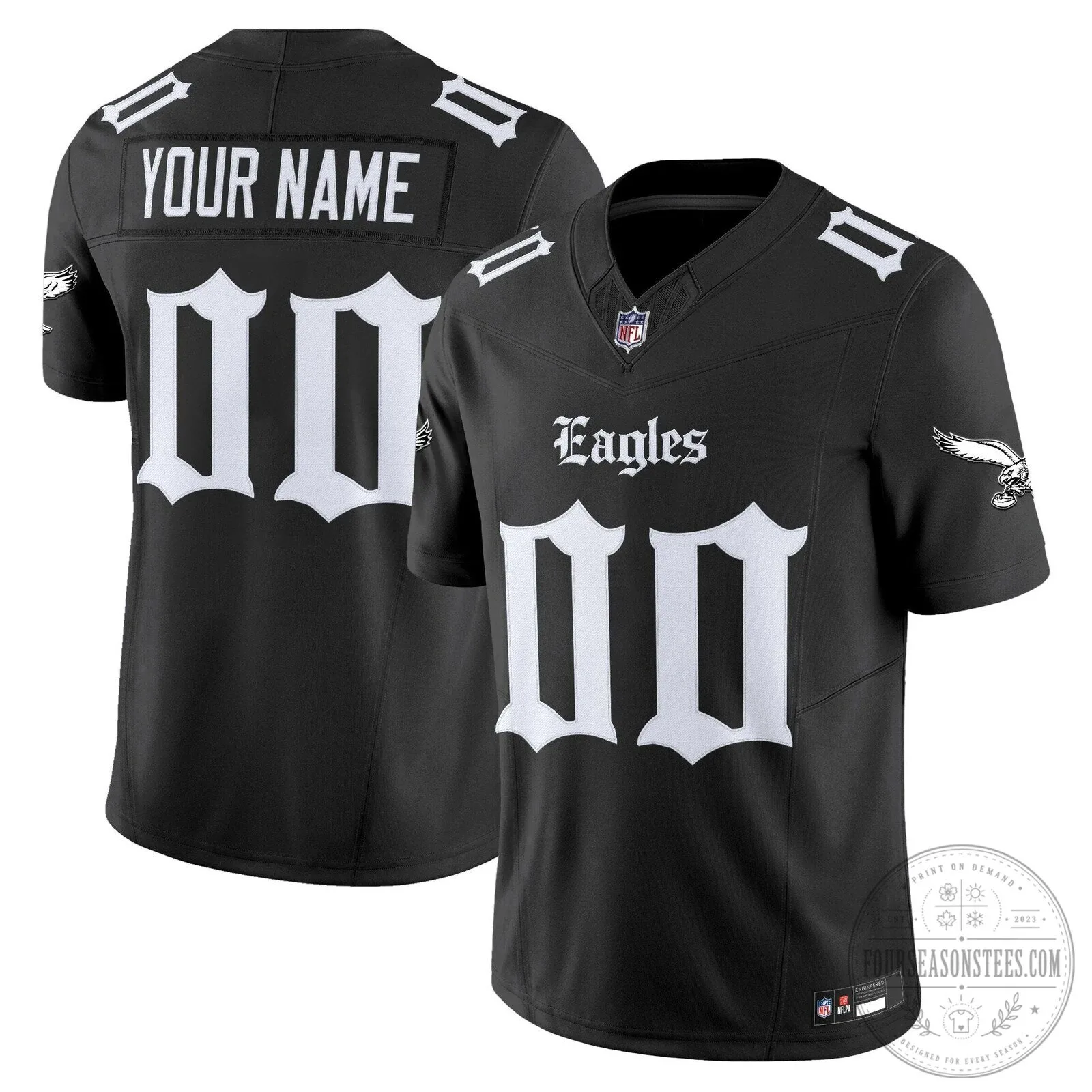 Philly Eagles Gothic Black Custom Football Jersey