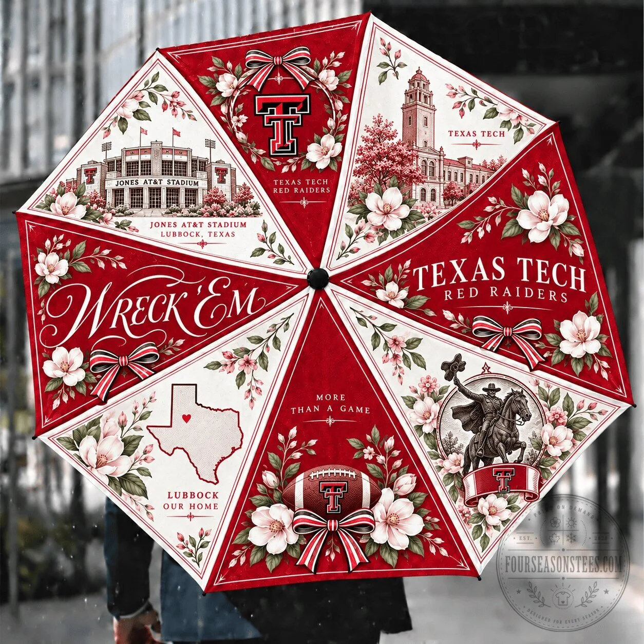 Texas Tech Red Raiders Floral Pattern Automatic Folding Umbrella