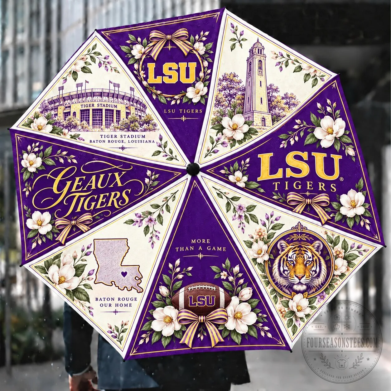 LSU Tigers Floral Pattern Louisiana State University Folding Umbrella