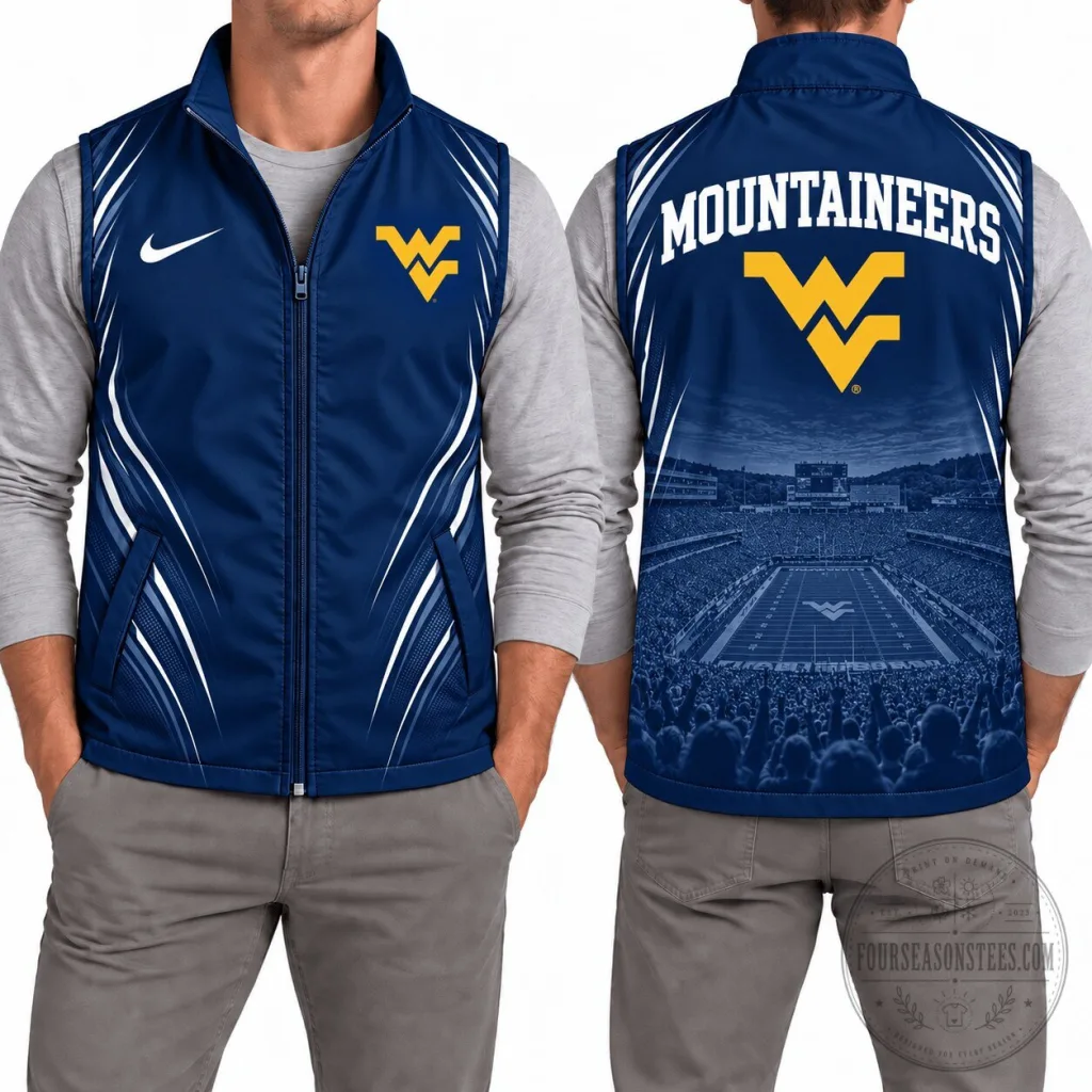 West Virginia Mountaineers College Football Team Navy Blue Sleeveless Vest West Virginia Mountaineers College Football Team Navy Blue Sleeveless Vest