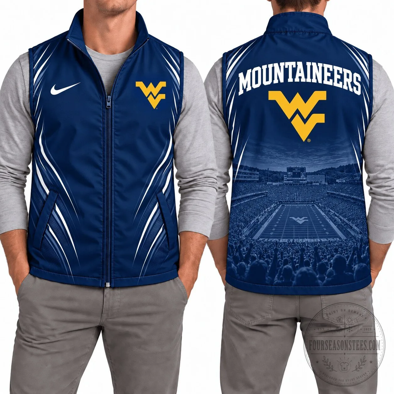 West Virginia Mountaineers College Football Team Navy Blue Sleeveless Vest