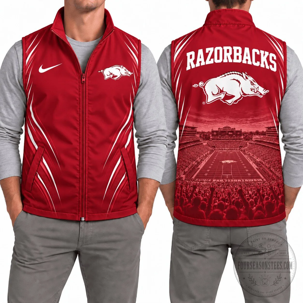 Arkansas Razorbacks Football Team Red Vest 1 Arkansas Razorbacks Football Team Red Vest