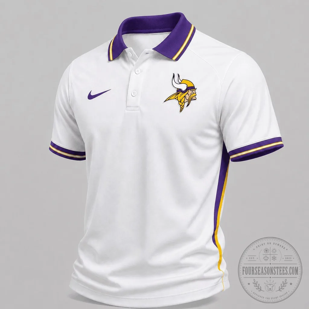 Minnesota Vikings NFL Football Team White and Purple Performance Polo Shirt Minnesota Vikings NFL Football Team White and Purple Performance Polo Shirt