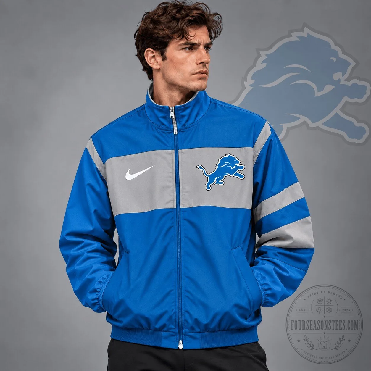 Detroit Lions National Football League Team Crest Color Block Full Zip Track Jacket