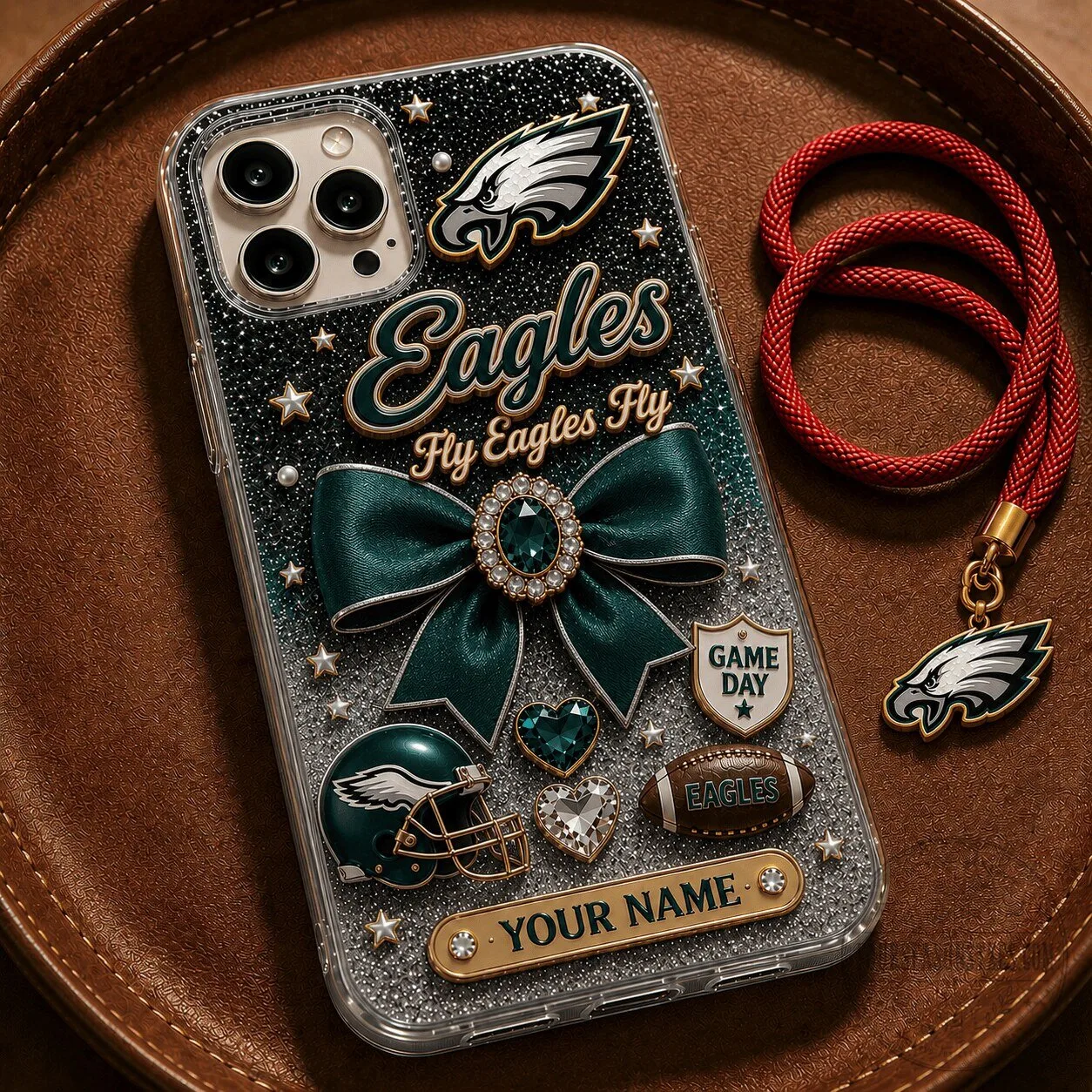 Philadelphia Eagles Fan Custom Name Bling Phone Case for iPhone 15 Pro Max