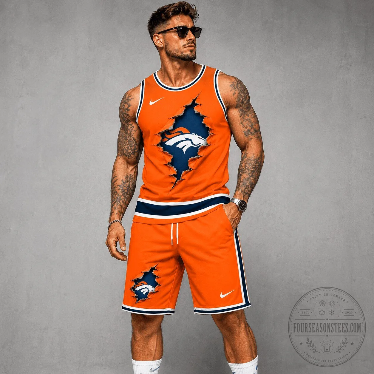 Denver Broncos National Football League Team Logo Orange Ripped Tank Top