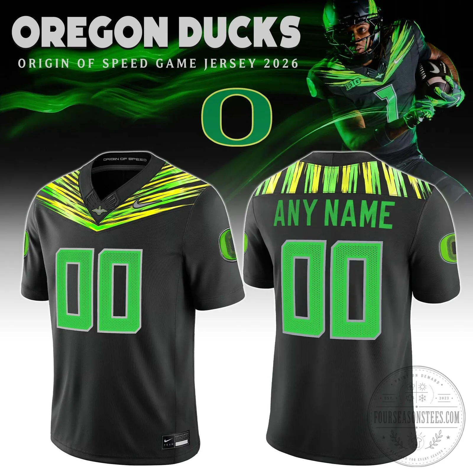 Oregon Ducks Origin of Speed Game Football Jersey Custom Name Number