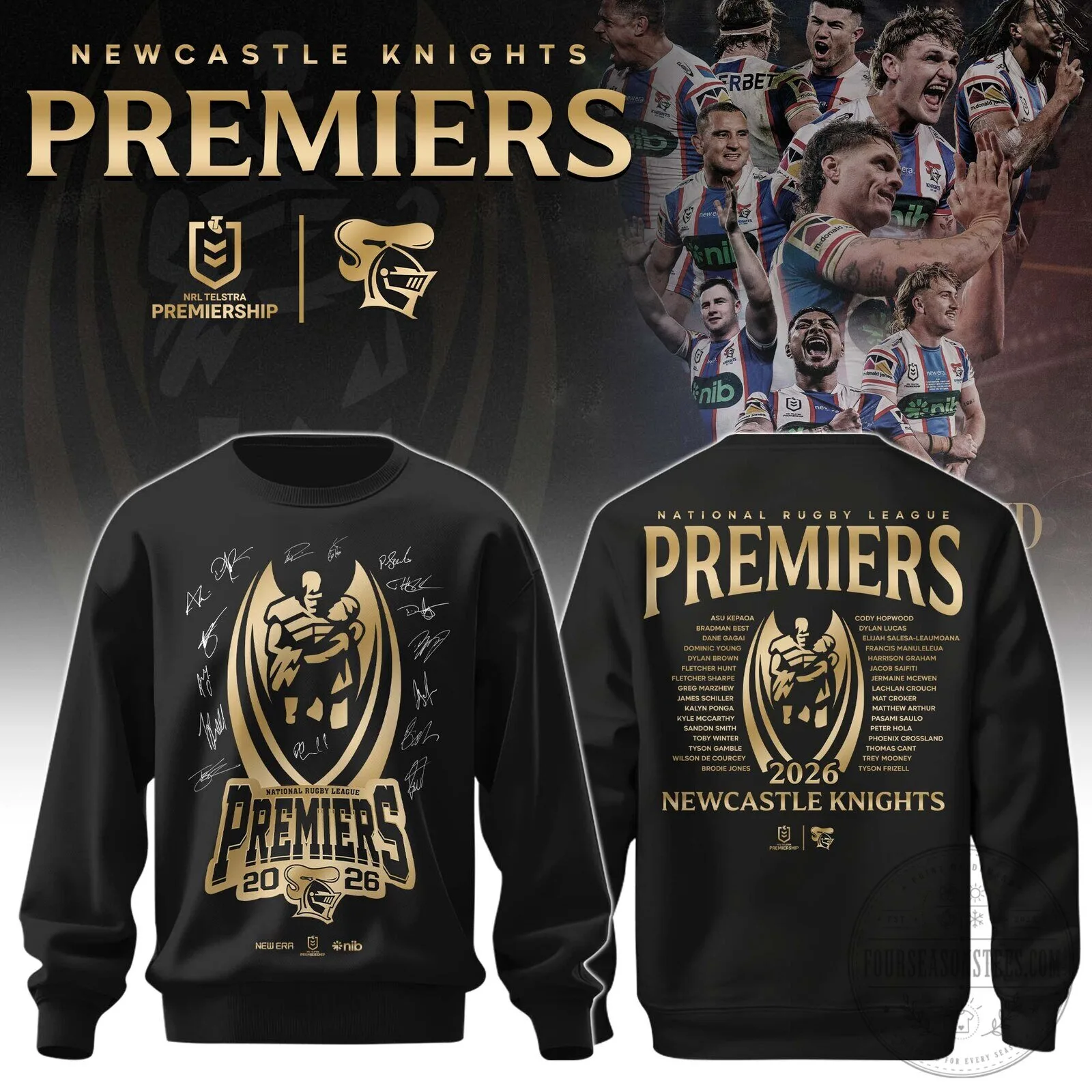 Newcastle Knights National Rugby League Premiers 2026 Commemorative Black Sweatshirt