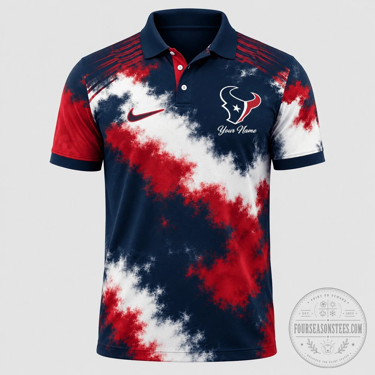 Houston Texans Personalized Tie Dye Fan Polo Shirt