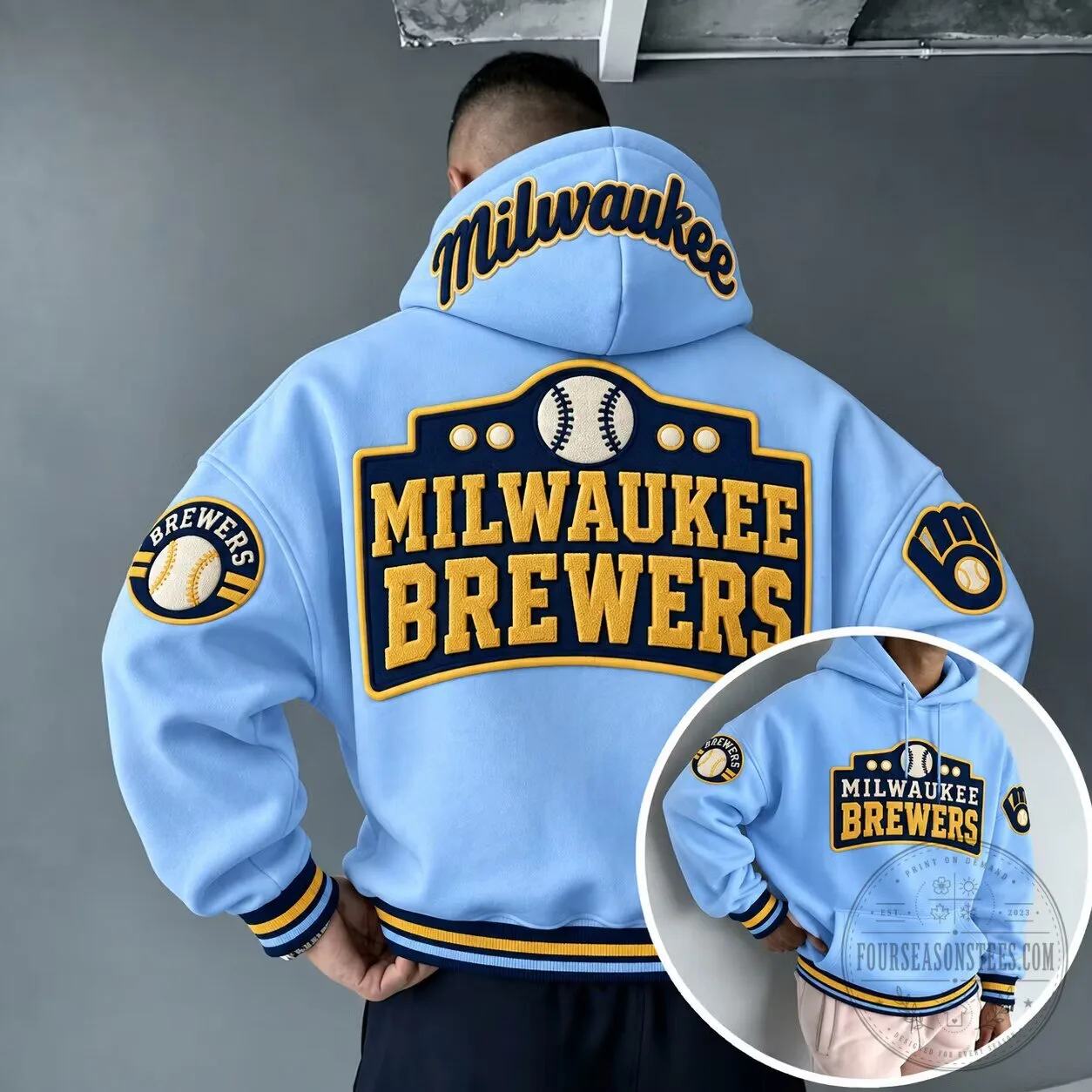 Milwaukee Brewers Baseball Team Logo Light Blue Unisex Hoodie